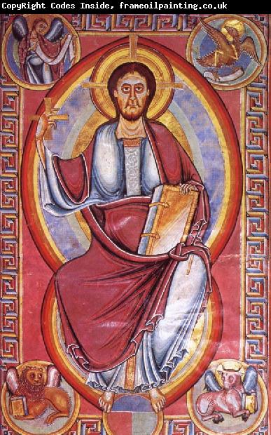 unknow artist Christus in majesty, page from the bible of Stavelot